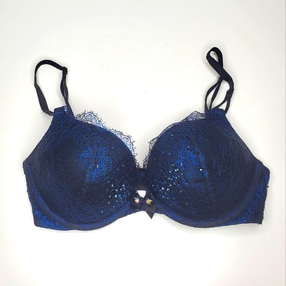 Victoria's Secret 32C Bombshell Bra Blue Metallic Foil Scandalous 2014 Seduction
